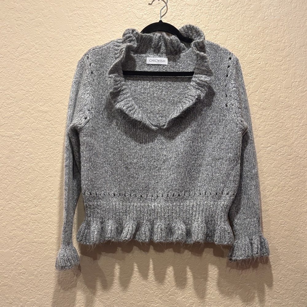 Chicwish Heather Gray Ruffle Cowl Sweater